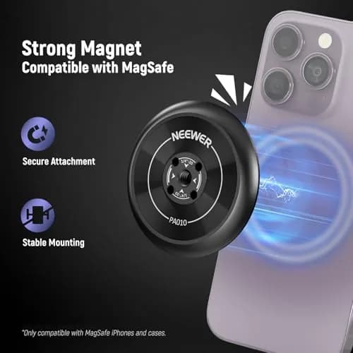 NEEWER Magnetic Phone Tripod Mount Adapter with Adhesive Magnetic Ring 2 Pack | 1/4" Thread for Video Recording Selfie Stick Ring Light thumbnail 2