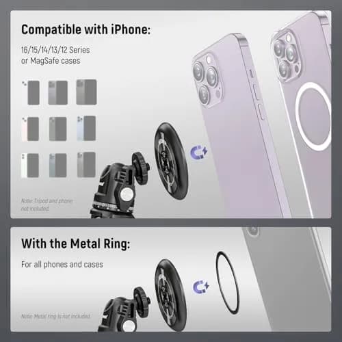 NEEWER Magnetic Phone Tripod Mount Adapter with Adhesive Magnetic Ring 2 Pack | 1/4" Thread for Video Recording Selfie Stick Ring Light thumbnail 3