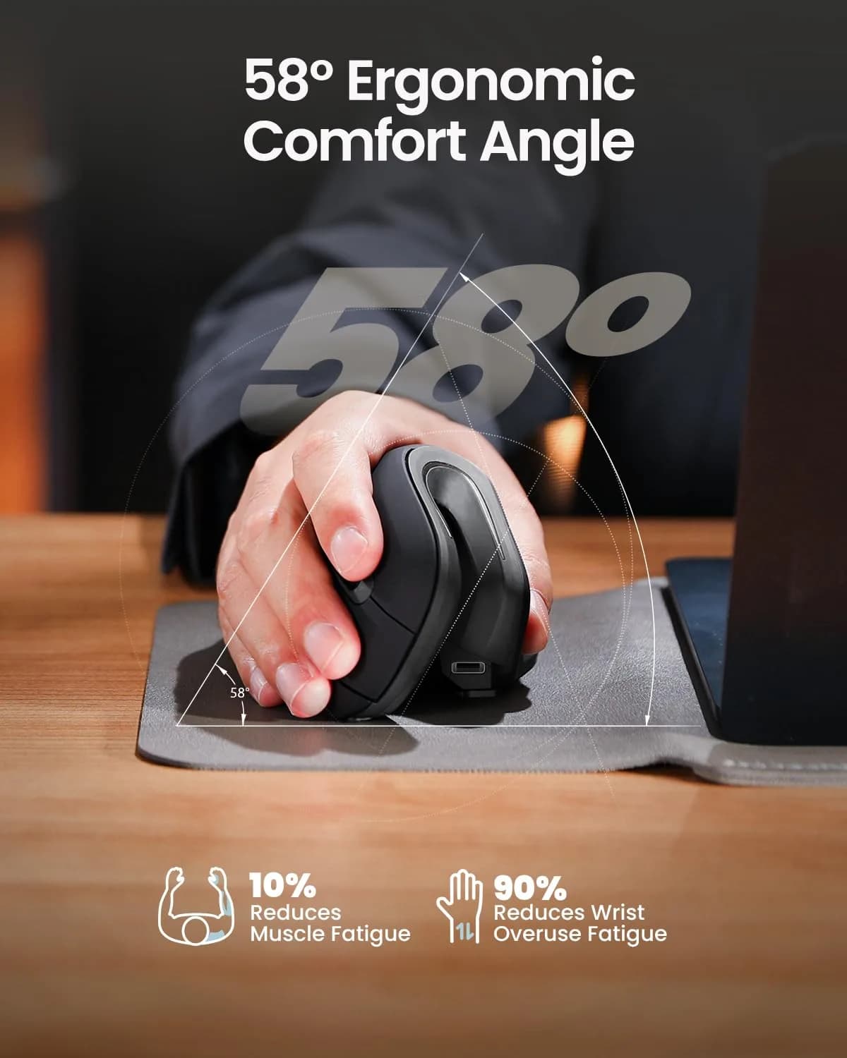 ProtoArc EM11 NL Wireless Ergonomic Vertical Mouse | 13.8cm (5.43in) Right-Handed, Bluetooth 5.0 & 2.4G USB-A - view 5