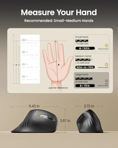 ProtoArc EM11 NL Wireless Ergonomic Vertical Mouse | 13.8cm (5.43in) Right-Handed, Bluetooth 5.0 & 2.4G USB-A thumbnail 6