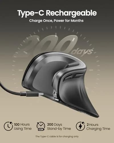 ProtoArc EM11 NL Wireless Ergonomic Vertical Mouse | 13.8cm (5.43in) Right-Handed, Bluetooth 5.0 & 2.4G USB-A thumbnail 2