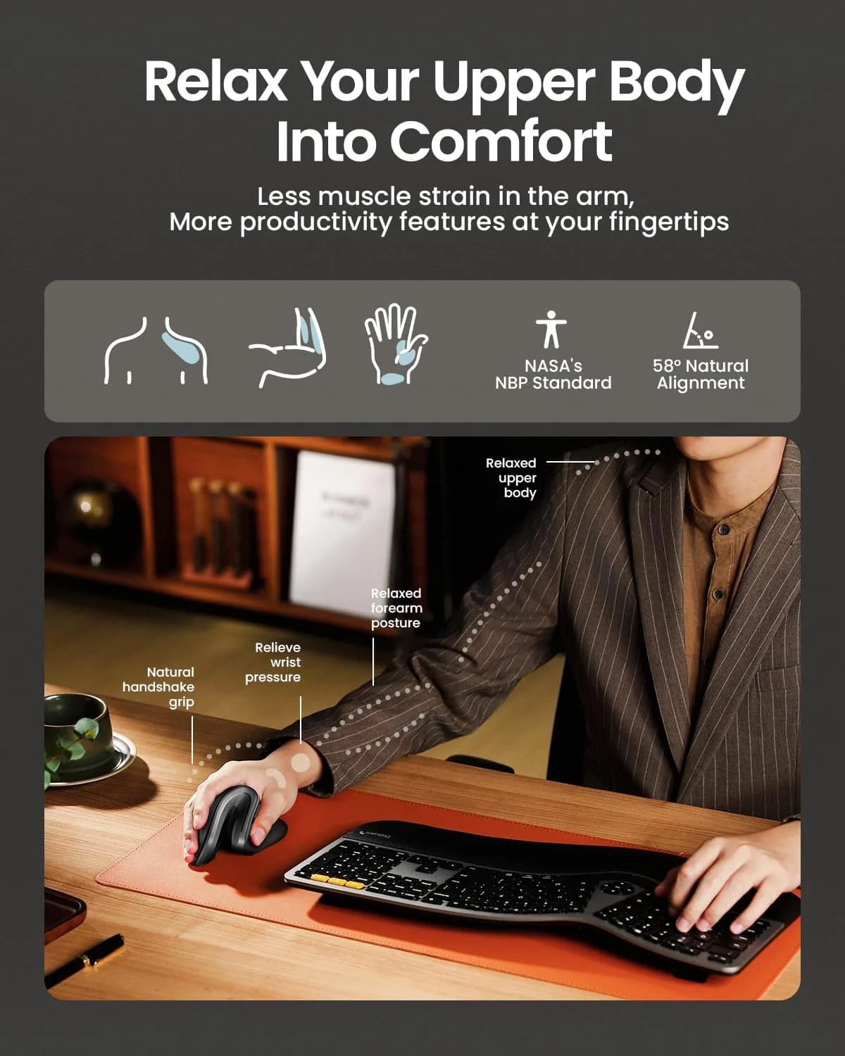 ProtoArc EM11 NL Wireless Ergonomic Vertical Mouse | 13.8cm (5.43in) Right-Handed, Bluetooth 5.0 & 2.4G USB-A - view 4
