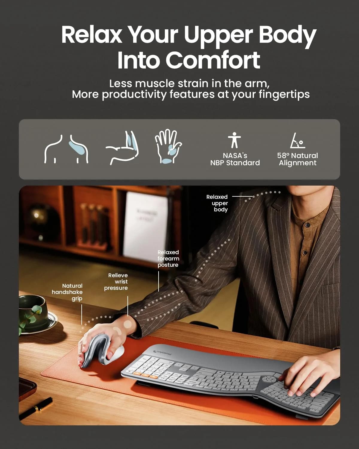 ProtoArc EM11 NL Wireless Ergonomic Vertical Mouse White 138mm (5.43in) | Connect 3 Devices via Bluetooth 5.0 & 2.4G USB-A - view 5