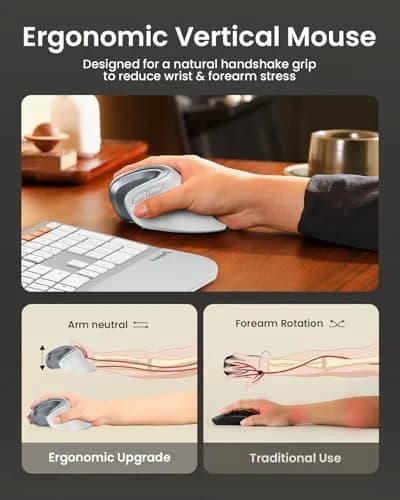 ProtoArc EM11 NL Wireless Ergonomic Vertical Mouse White 138mm (5.43in) | Connect 3 Devices via Bluetooth 5.0 & 2.4G USB-A thumbnail 6
