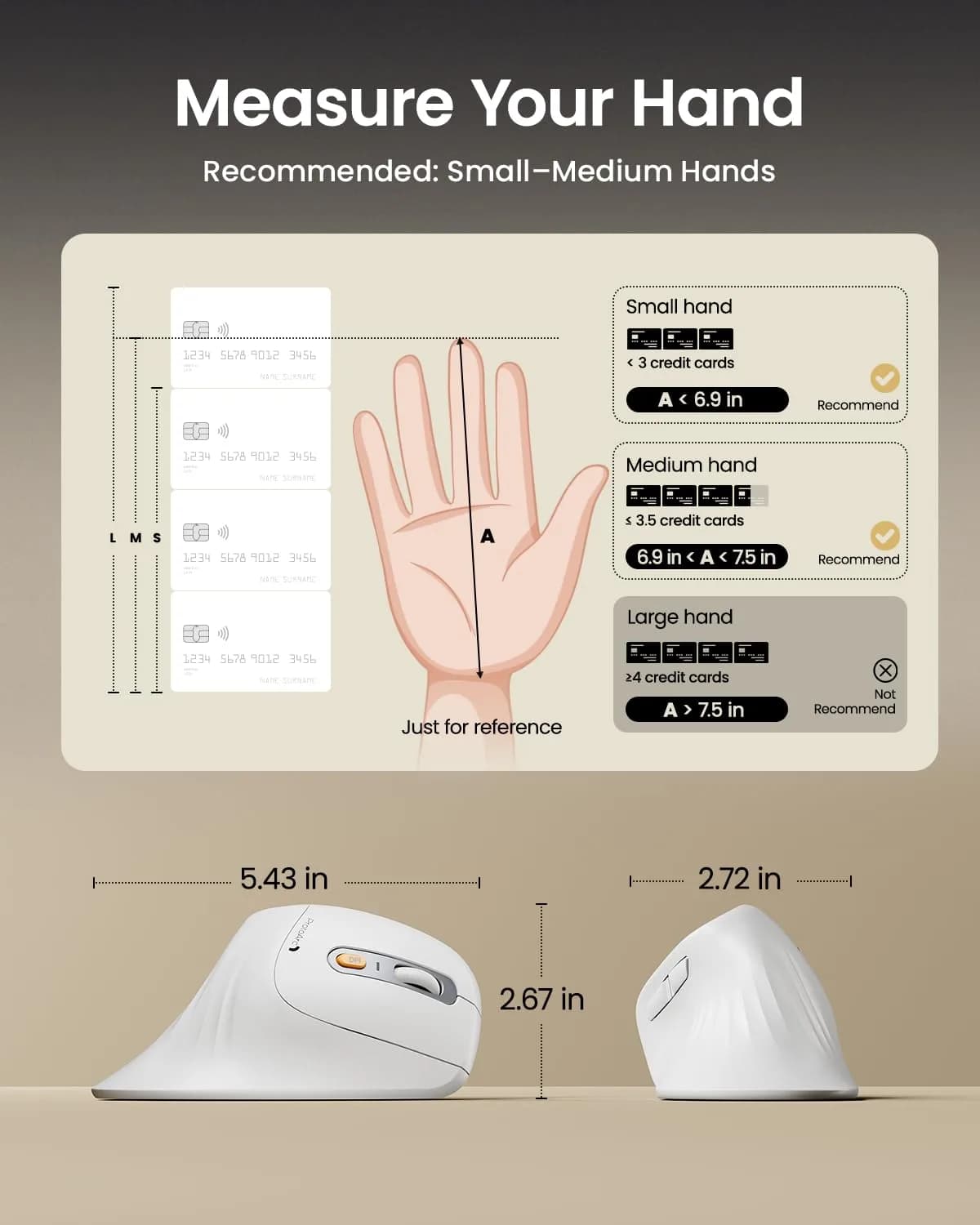 ProtoArc EM11 NL Wireless Ergonomic Vertical Mouse White 138mm (5.43in) | Connect 3 Devices via Bluetooth 5.0 & 2.4G USB-A - view 7