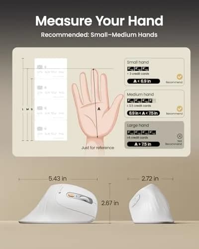 ProtoArc EM11 NL Wireless Ergonomic Vertical Mouse White 138mm (5.43in) | Connect 3 Devices via Bluetooth 5.0 & 2.4G USB-A thumbnail 7