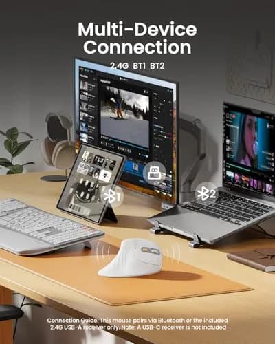 ProtoArc EM11 NL Wireless Ergonomic Vertical Mouse White 138mm (5.43in) | Connect 3 Devices via Bluetooth 5.0 & 2.4G USB-A thumbnail 3