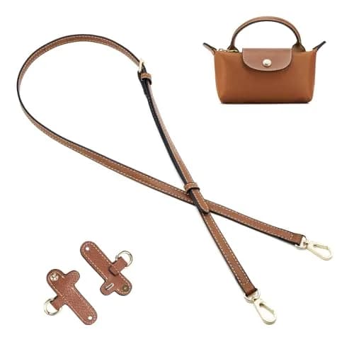 DEVPSISR Adjustable Leather Strap for Longchamp Handbag | 125 cm (48.75 in) Brown-Gold thumbnail 1