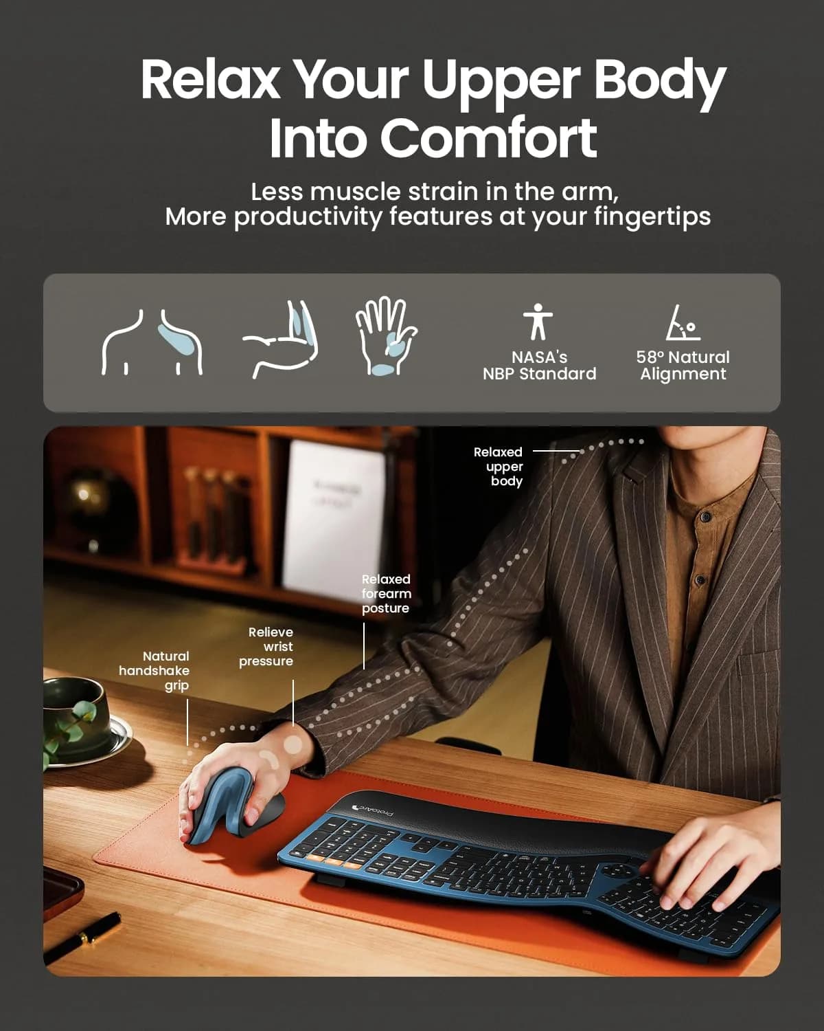 ProtoArc EM11 NL Wireless Ergonomic Mouse, Rechargeable Vertical Mouse, 13.8cm (5.43in) Length | Connect 3 Devices via Bluetooth 5.0 & 2.4G USB-A - view 5