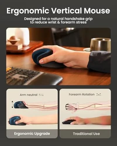 ProtoArc EM11 NL Wireless Ergonomic Mouse, Rechargeable Vertical Mouse, 13.8cm (5.43in) Length | Connect 3 Devices via Bluetooth 5.0 & 2.4G USB-A thumbnail 6