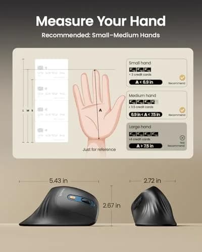 ProtoArc EM11 NL Wireless Ergonomic Mouse, Rechargeable Vertical Mouse, 13.8cm (5.43in) Length | Connect 3 Devices via Bluetooth 5.0 & 2.4G USB-A thumbnail 7