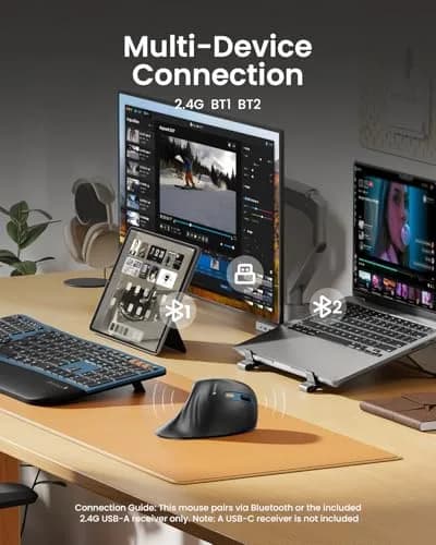 ProtoArc EM11 NL Wireless Ergonomic Mouse, Rechargeable Vertical Mouse, 13.8cm (5.43in) Length | Connect 3 Devices via Bluetooth 5.0 & 2.4G USB-A thumbnail 2