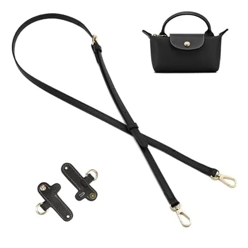 DEVPSISR Leather Adjustable Shoulder Strap Conversion Kit for Longchamp Handbags, 125 cm (48.75 in) | Black-Gold thumbnail 1