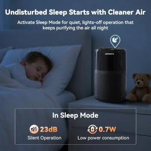 AIRROMI HEPA Air Purifier for Bedroom & Home | 360° Clean Air, Pet Odor & Smoke Removal, Quiet Operation, Black thumbnail 7