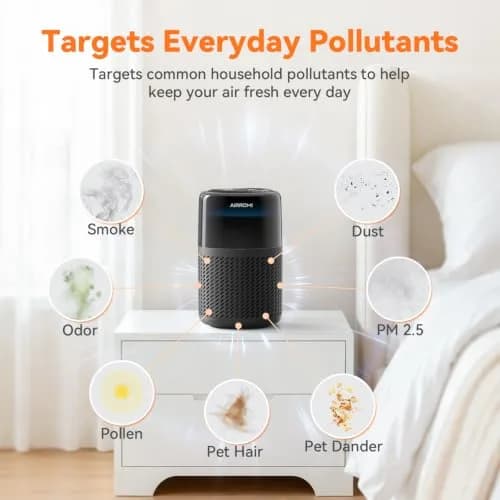 AIRROMI HEPA Air Purifier for Bedroom & Home | 360° Clean Air, Pet Odor & Smoke Removal, Quiet Operation, Black thumbnail 3