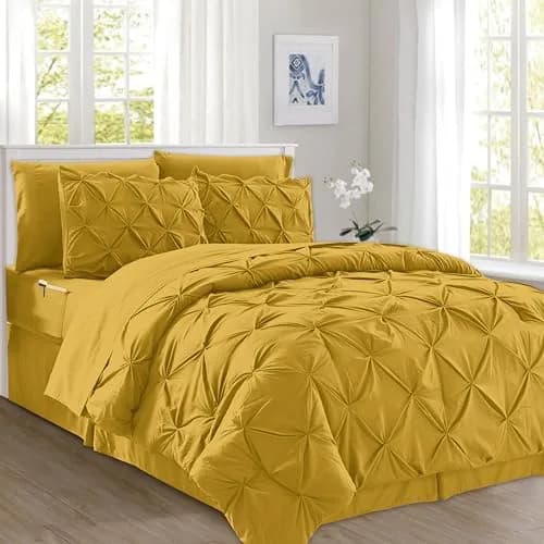 Elegant Comfort Twin/Twin XL Comforter Set Mustard Yellow | All Season Pinch Pleated Bedding thumbnail 1
