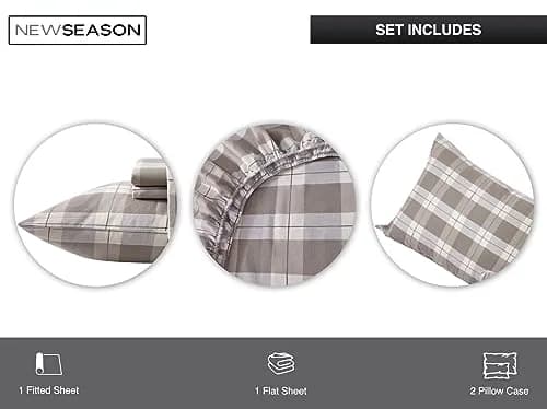 New Season Naturally Yours 100% Cotton Double Flannel Sheet Set | Soft & Warm Bed Sheets for India thumbnail 4