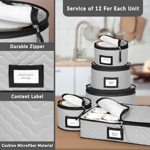 HOLDN’ STORAGE 5-Piece China Storage Container Set for 12 Place Settings | Quilted Microfiber with Dividers thumbnail 6