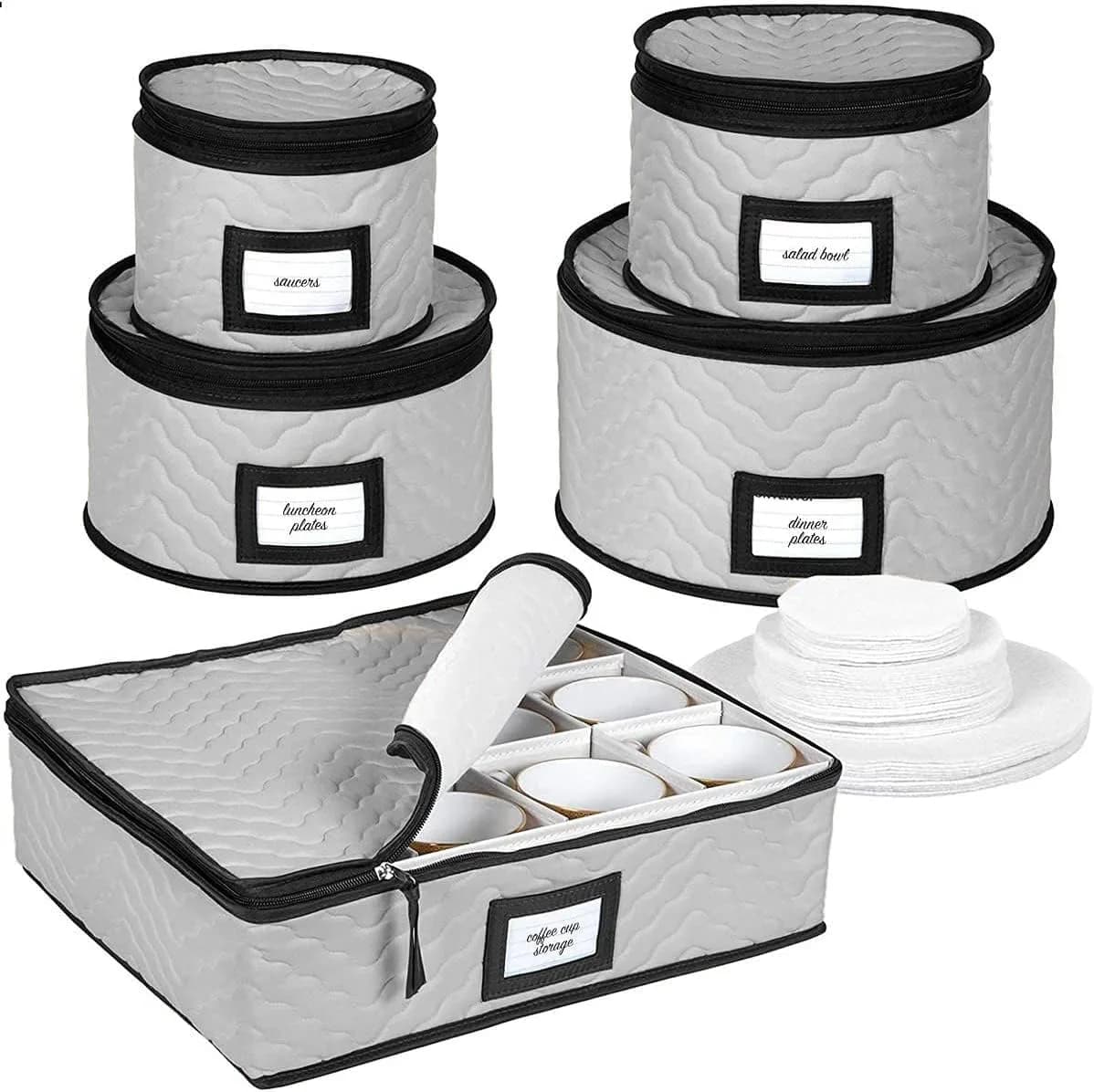 HOLDN’ STORAGE 5-Piece China Storage Container Set for 12 Place Settings | Quilted Microfiber with Dividers - view 7