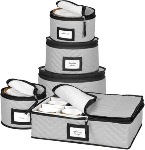 HOLDN’ STORAGE 5-Piece China Storage Container Set for 12 Place Settings | Quilted Microfiber with Dividers thumbnail 1