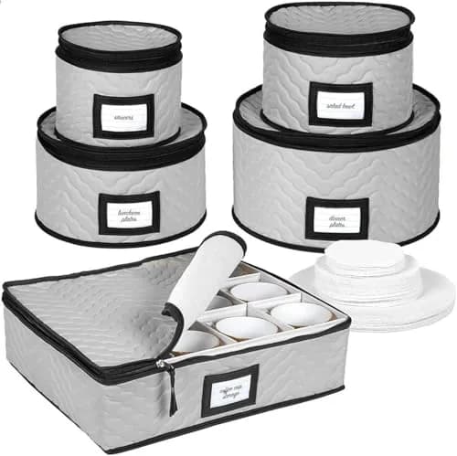 HOLDN’ STORAGE 5-Piece China Storage Container Set for 12 Place Settings | Quilted Microfiber with Dividers thumbnail 7