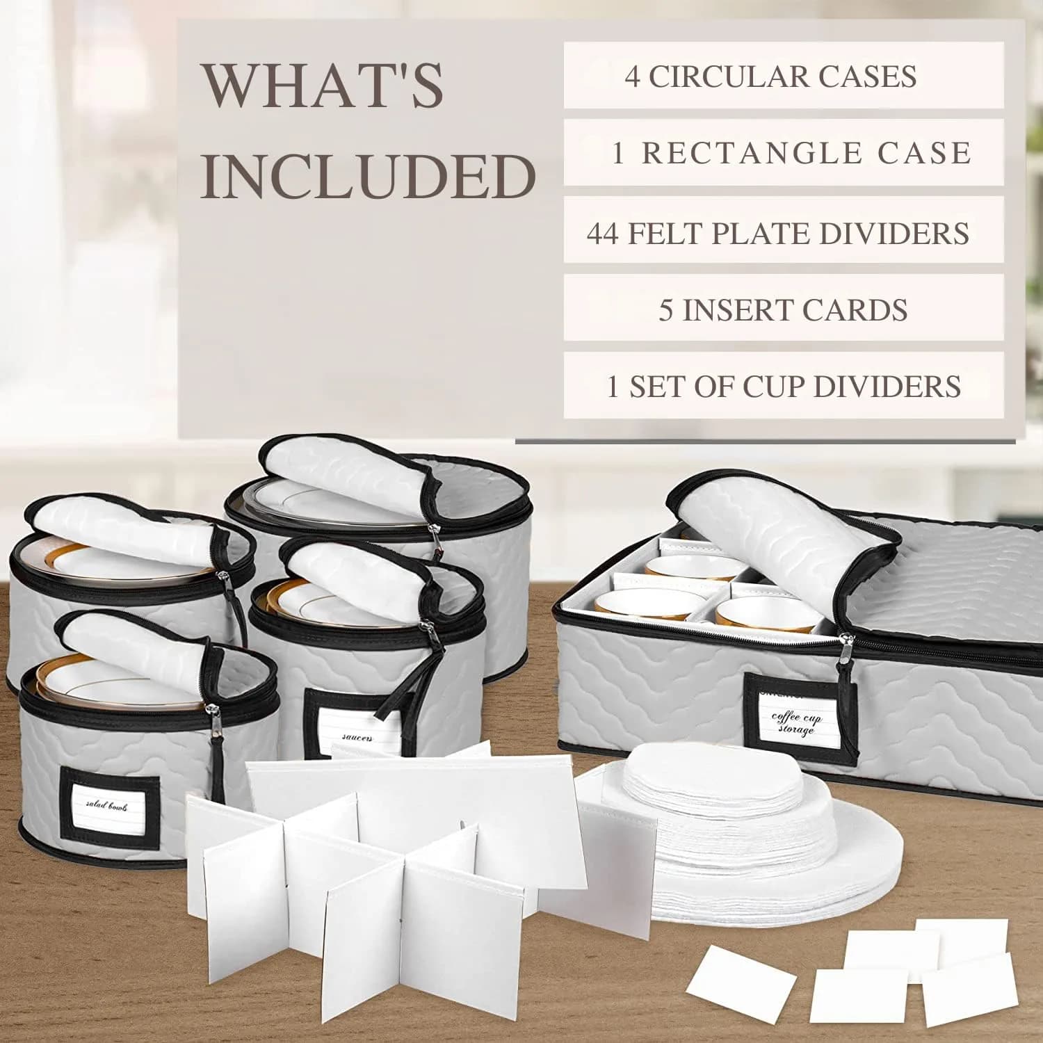 HOLDN’ STORAGE 5-Piece China Storage Container Set for 12 Place Settings | Quilted Microfiber with Dividers - view 3