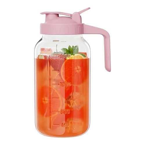 JunVpic Glass Pitcher with Lid, 1.89 L (64 oz) Wide Mouth Mason Jar | Leak-Proof Spout & Handle thumbnail 1