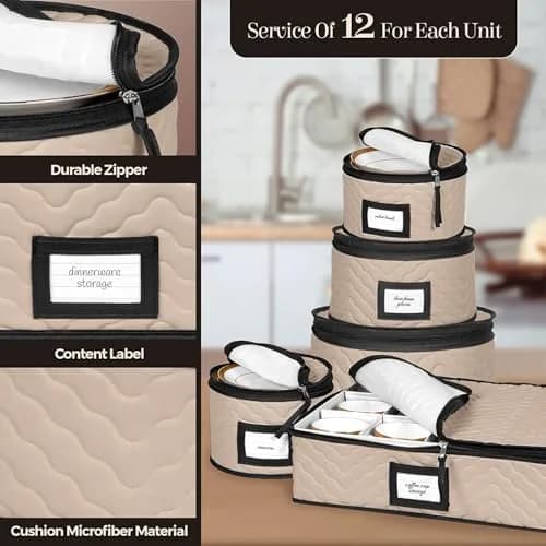 HOLDN’ STORAGE 5-Piece China Storage Container Set for 12 Place Settings | Quilted Microfiber with Dividers thumbnail 6
