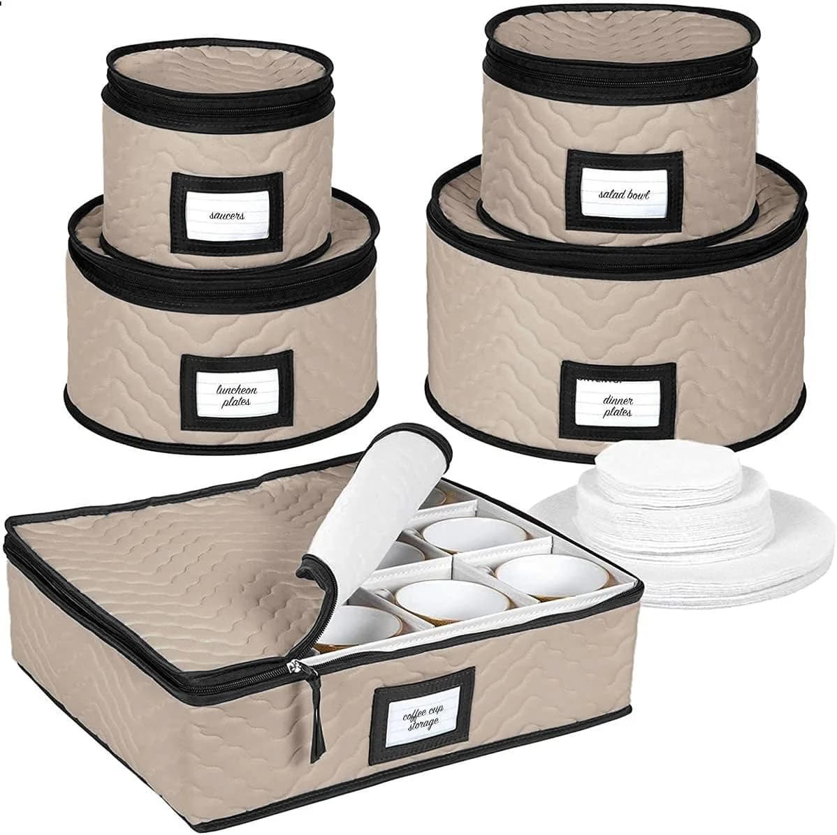 HOLDN’ STORAGE 5-Piece China Storage Container Set for 12 Place Settings | Quilted Microfiber with Dividers - view 7