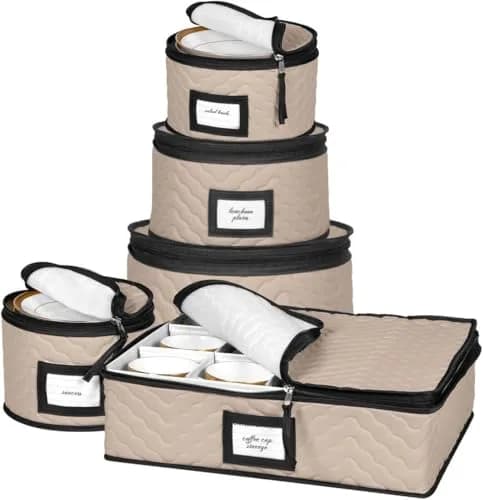 HOLDN’ STORAGE 5-Piece China Storage Container Set for 12 Place Settings | Quilted Microfiber with Dividers thumbnail 1