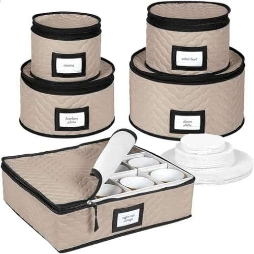 HOLDN’ STORAGE 5-Piece China Storage Container Set for 12 Place Settings | Quilted Microfiber with Dividers thumbnail 7