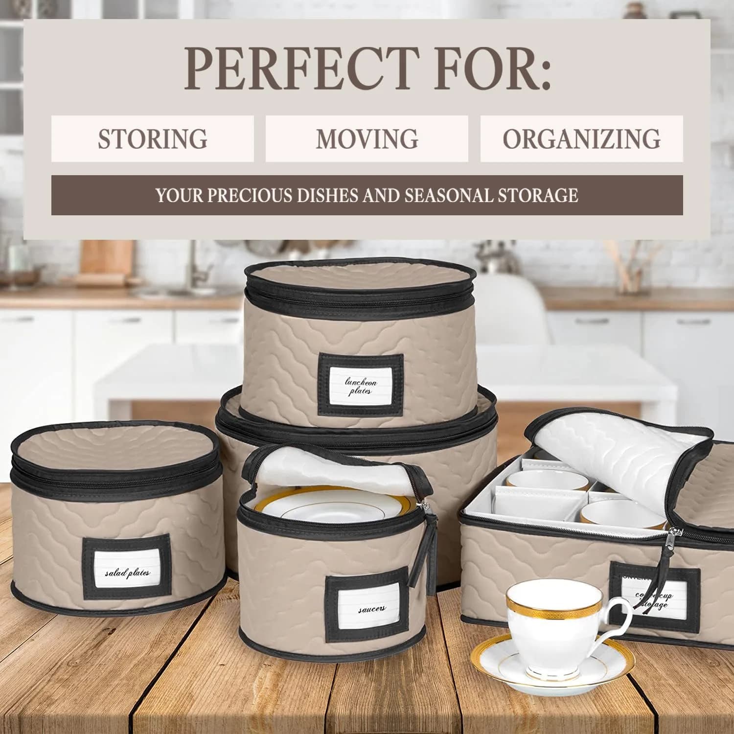 HOLDN’ STORAGE Brown 5-Piece China Storage Set for 12 Place Settings with Dividers - view 2