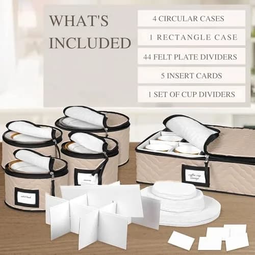 HOLDN’ STORAGE 5-Piece China Storage Container Set for 12 Place Settings | Quilted Microfiber with Dividers thumbnail 3