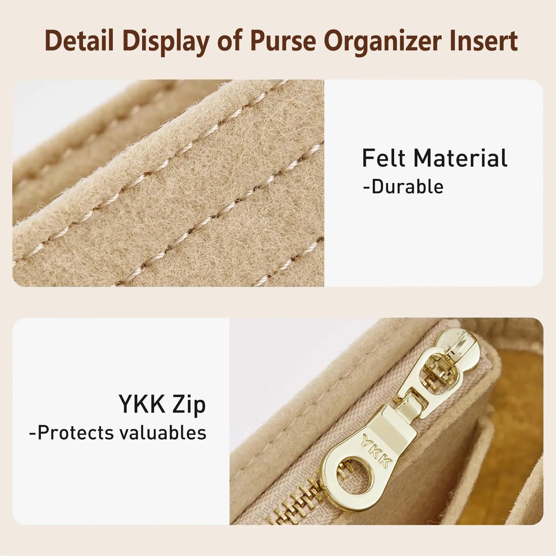 Doxo Felt Purse Organizer Insert Large Beige | Keeps Handbags Shaped & Neat - view 6