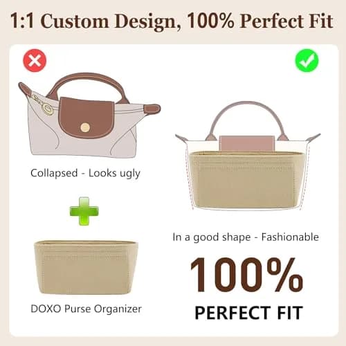 Doxo Felt Purse Organizer Insert Large Beige | Keeps Handbags Shaped & Neat thumbnail 3