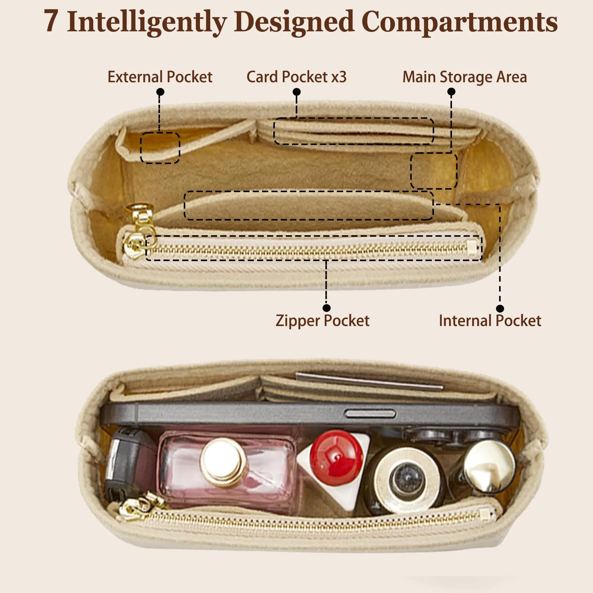 Doxo Felt Purse Organizer Insert Large Beige | Keeps Handbags Shaped & Neat - view 4