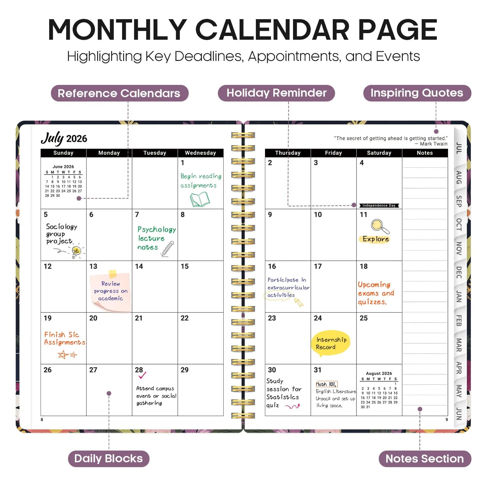 Taja Academic Planner 2026-2027, Z-Ocean Colour, Jul 2026-Jun 2027 Monthly & Weekly Planner, 6.3"x8.5" (A5) - view 2