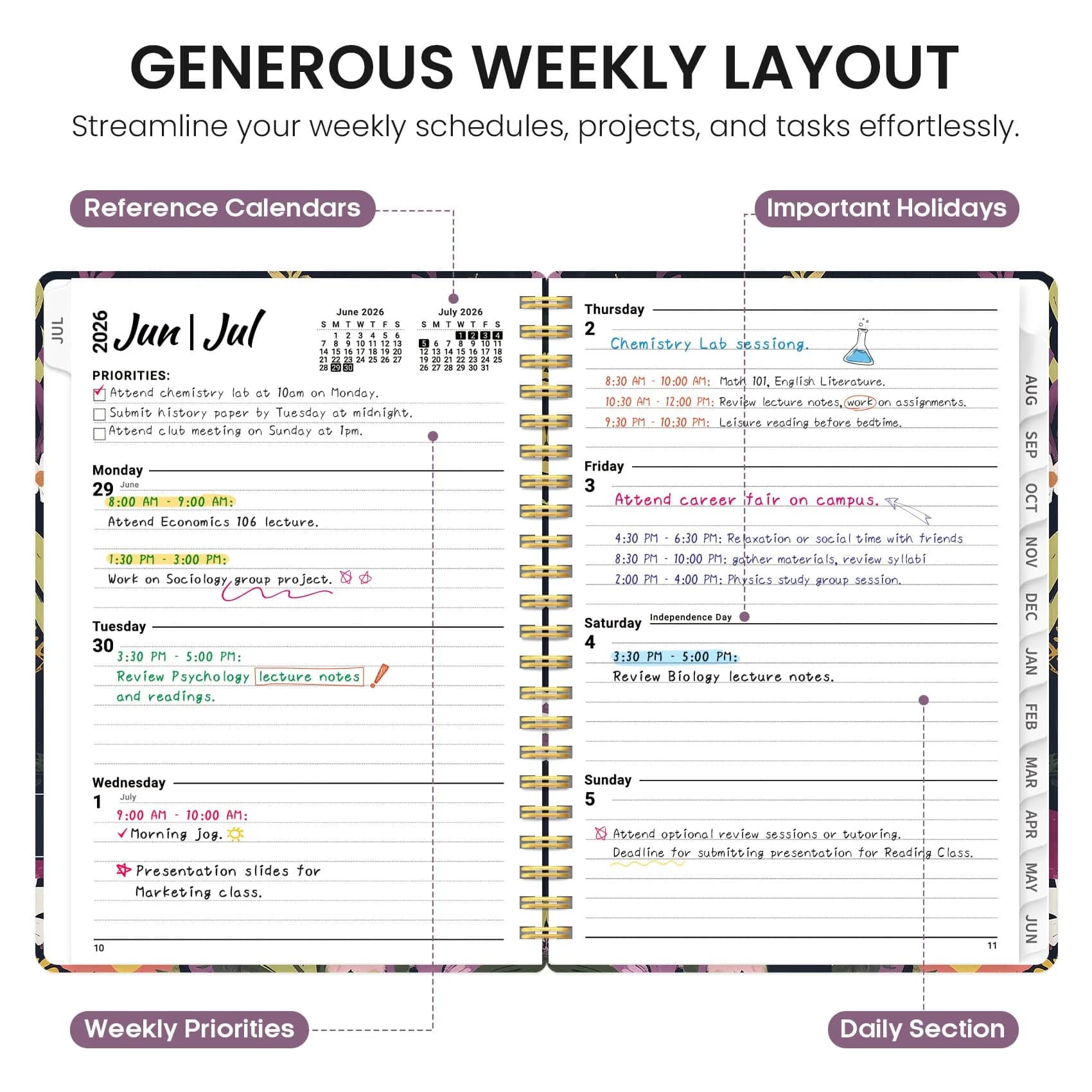 Taja Academic Planner 2026-2027, Z-Ocean Colour, Jul 2026-Jun 2027 Monthly & Weekly Planner, 6.3"x8.5" (A5) - view 3
