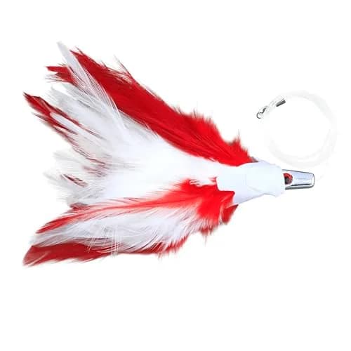 C&H Lures No Alibi Trolling Feather Saltwater Fishing Lure | White Red Feather Skirt 1/2 oz 6 ft thumbnail 2