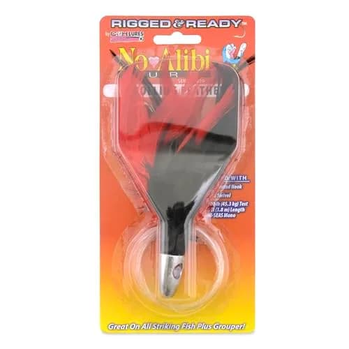 C&H Lures No Alibi Trolling Feather Saltwater Fishing Lure | Black Red Feather Skirt, 2 oz, 6 ft thumbnail 1