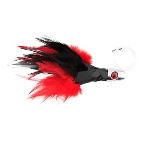 C&H Lures No Alibi Trolling Feather Saltwater Fishing Lure | Black Red Feather Skirt, 2 oz, 6 ft thumbnail 2