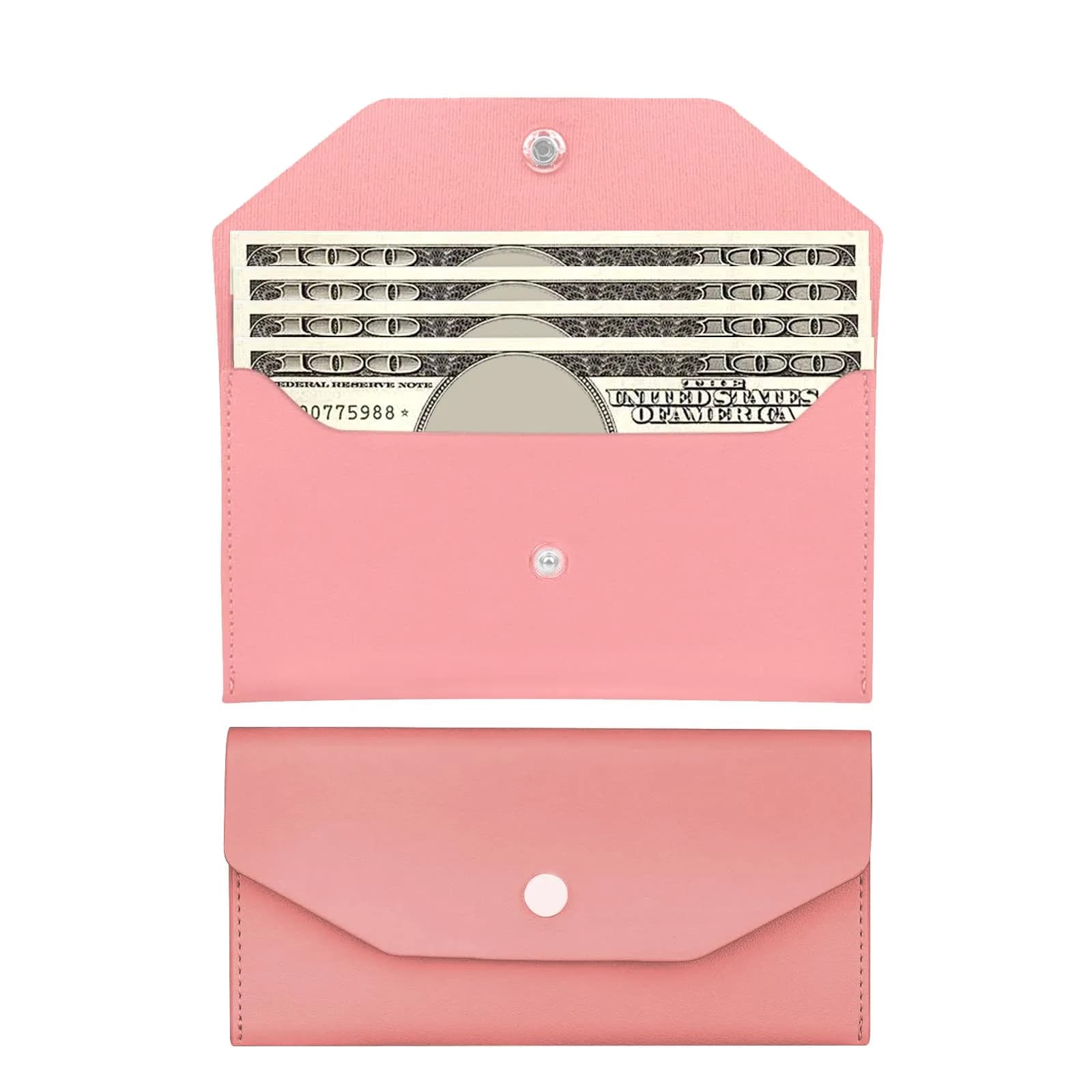 Nolcha Pu Leather Cash Envelope Wallet - Reusable Cash Stuffing Wallet for Men and Women -Pink | Compact, Waterproof & Budget-Friendly — pink