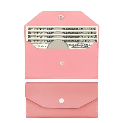Nolcha Pu Leather Cash Envelope Wallet - Reusable Cash Stuffing Wallet for Men and Women -Pink | Compact, Waterproof & Budget-Friendly thumbnail 1