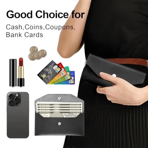 Nolcha Pu Leather Cash Envelope Wallet - Reusable Cash Stuffing Wallet for Men and Women -Black | Compact Budget Organizer thumbnail 3
