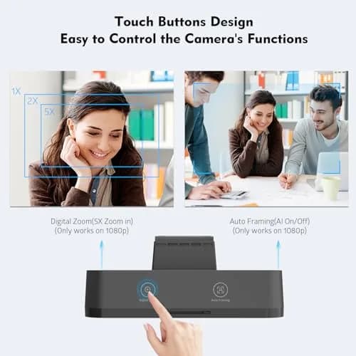 TOALLIN 4K AI Webcam with Auto-Framing & Noise-Canceling Microphones | 92° Wide Angle, 5X Digital Zoom, Auto Light Correction thumbnail 5