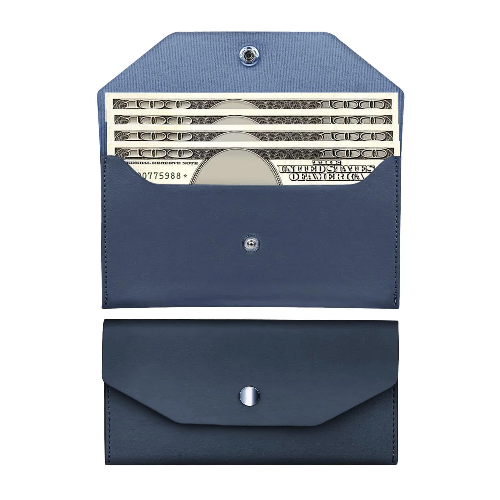 Nolcha Cash Envelope Wallet for Women - Reusable PU Leather Budgeting Wallet, Dark-Blue | Compact & Waterproof