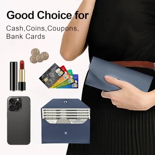 Nolcha Cash Envelope Wallet for Women - Reusable PU Leather Budgeting Wallet, Dark-Blue | Compact & Waterproof thumbnail 4
