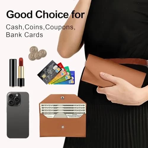 Nolcha Cash Envelope Wallet - Reusable PU Leather Budget Organizer for Men & Women | Brown thumbnail 4