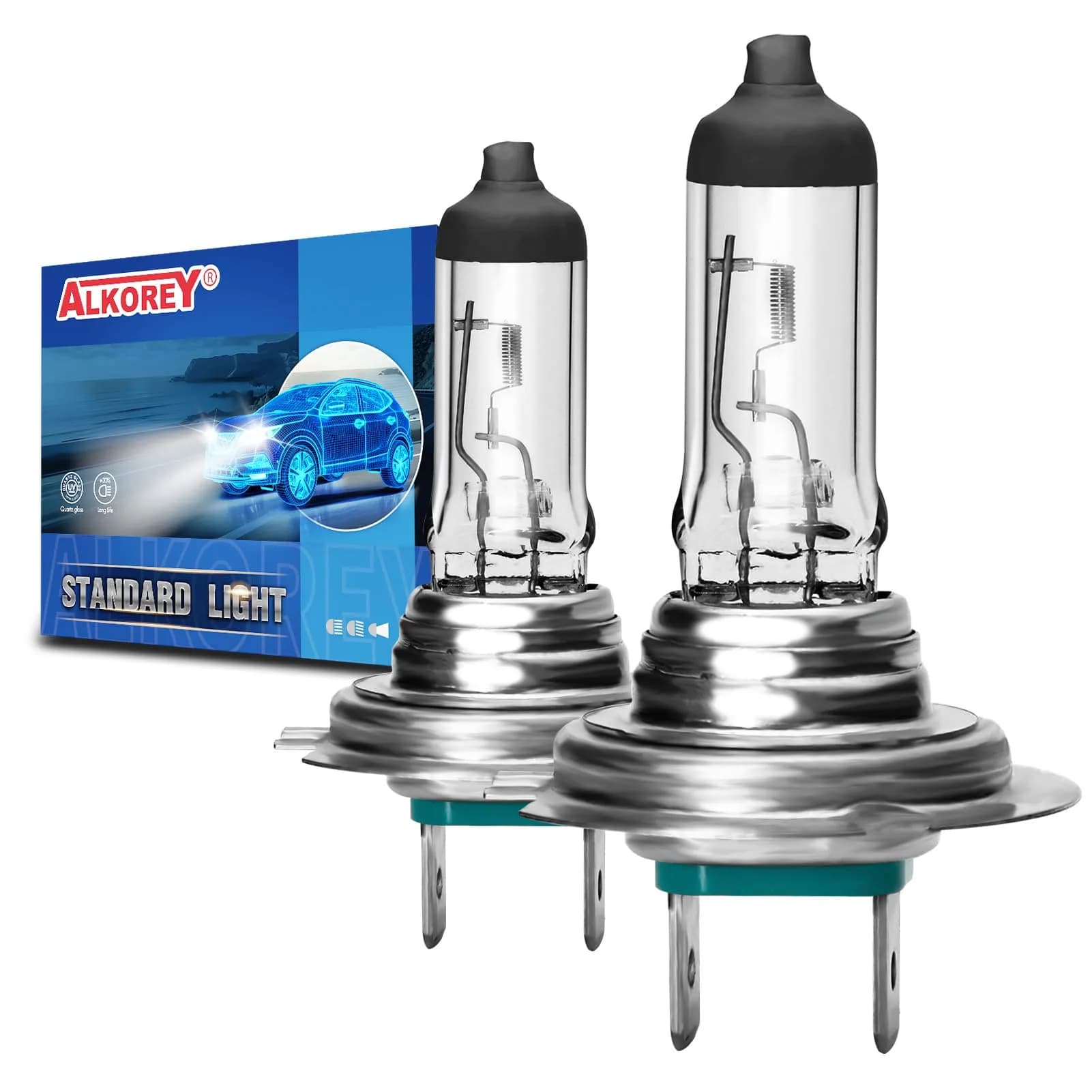 ALKOREY HB3 9005 12v 65w Car Headlight Bulb | Warm White 3300K, High & Low Beam, 2 Pack — H7