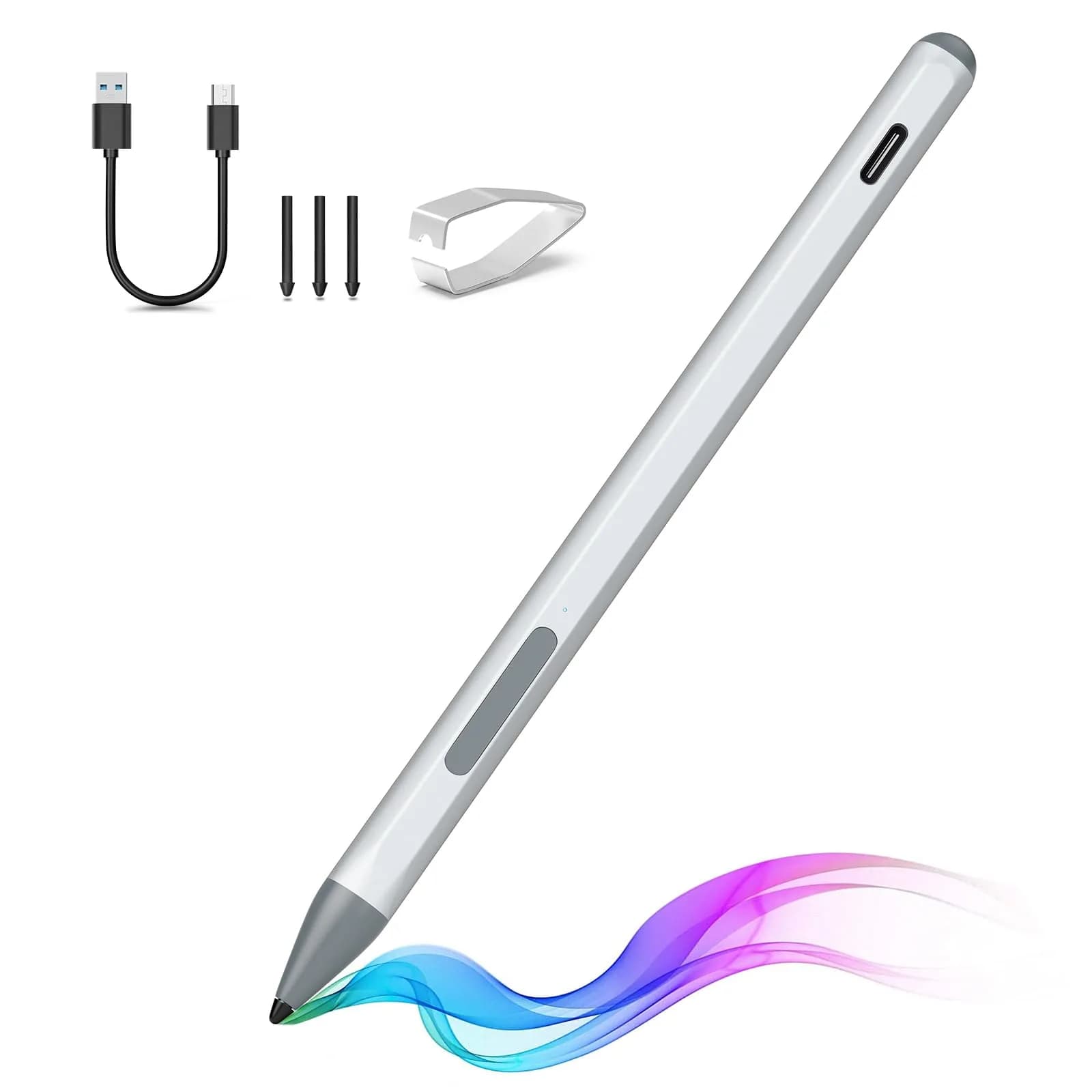 SSS·GRGB Rechargeable MPP 2.0 Stylus Pen for ASUS Laptops & Tablets, 4096 Pressure Sensitivity, Type-C Charge, Silver | Tilt Active Pen - main product image